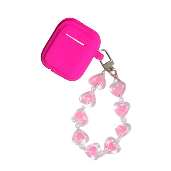 Airpods 1/2 Love Heart Keyring Silicone Case Cute | Pink Airpods 1/2 Love Heart Keyring Silicone Case Cute | Pink